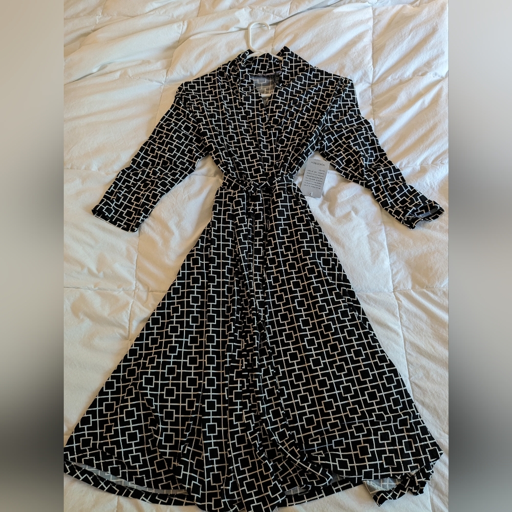 Women's By Design Faux-wrap 3/4 Sleeve Midi Dress size M